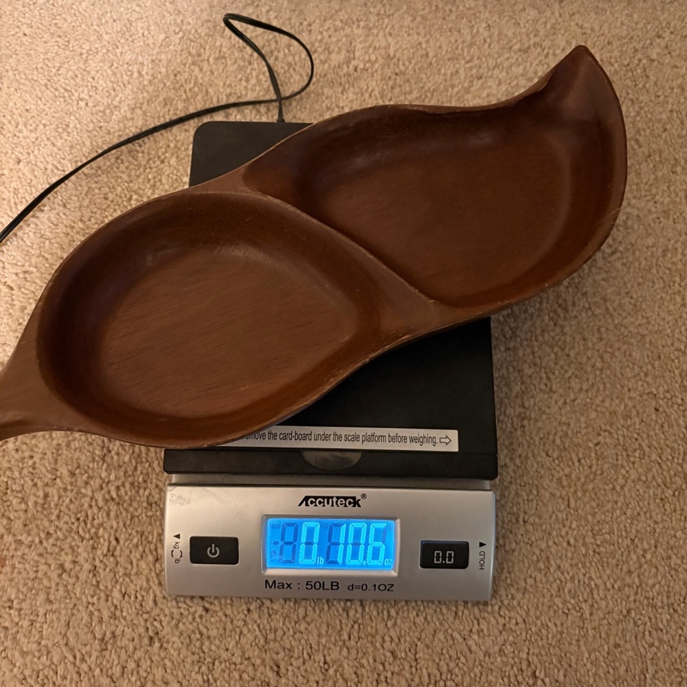 Mid Century Modern Teak Wood Divided Tray Quon Quon Handcrafted Pea Pod Leaf - Picture 10 of 10